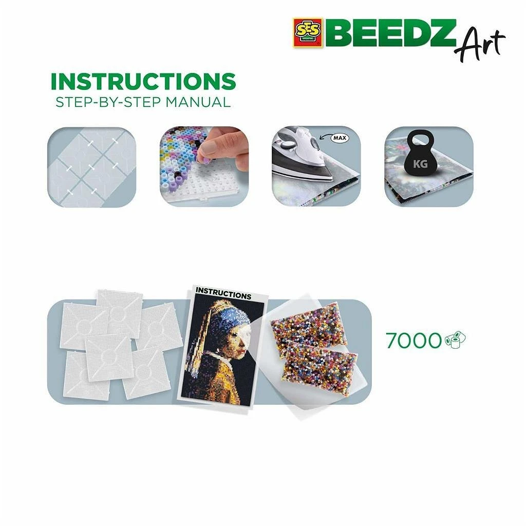SES Creative Beedz Art Strijkkralen Meisje Met De Parel 45.5x30 Cm 7000 Stuks 2 SES Creative Beedz Art Strijkkralen Meisje Met De Parel 45.5x30 Cm 7000 Stuks - Afbeelding 2